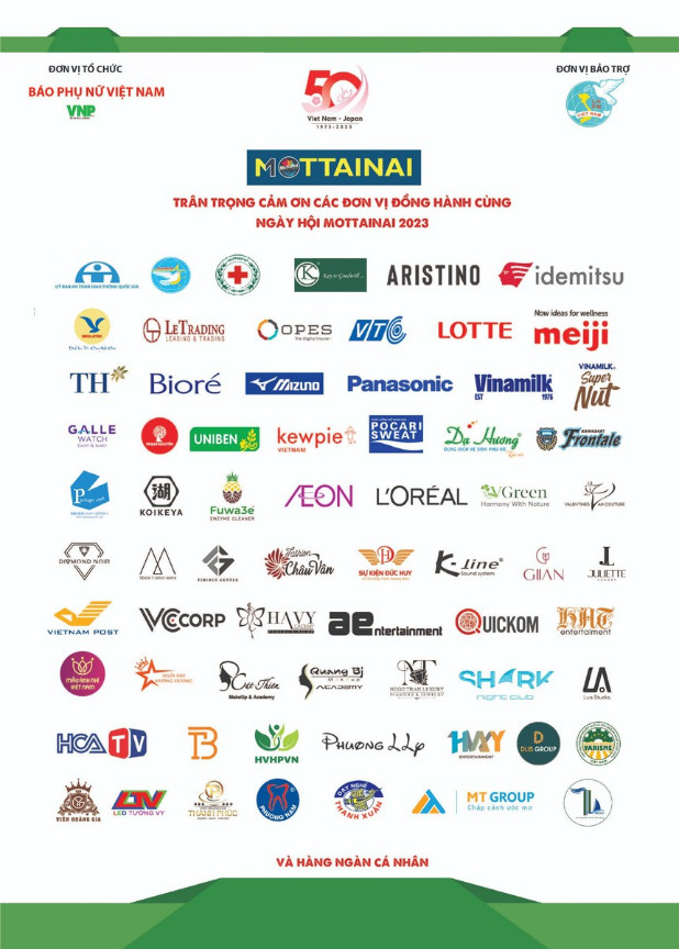 Công ty Truyền Thông Sức MạnhViệt Nam &Valentines Van Couture cảm ơn các tổ chức, cá nhân đồng hành cùng Chương trình Mottainai 2023